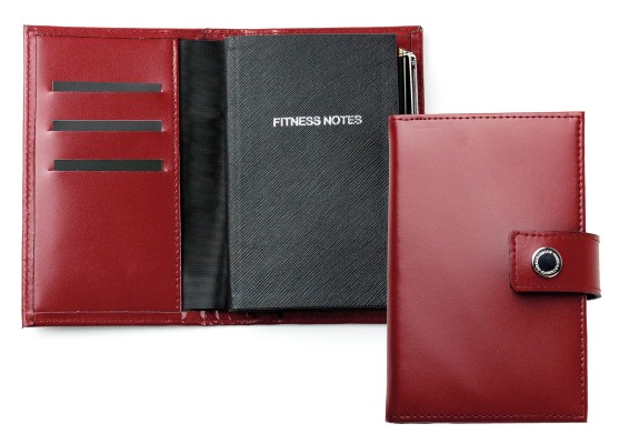 Pocket Notizbuch "FITNESS NOTES" (auswechselbar) mit Druckknopf, CAMBRIDGE Top Grain Leder rot