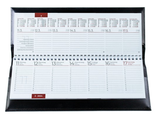 Tischquerkalender (auswechselbar) für 2025 - Cambridge Top Grain Leder schwarz