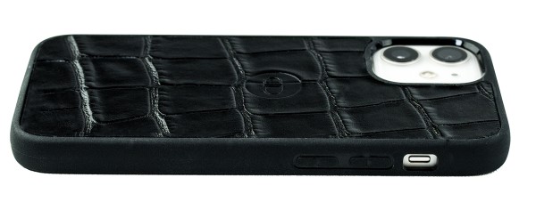 iPhone Case Silikon Schutzhülle in PREMIUM LEDER CROCO schwarz