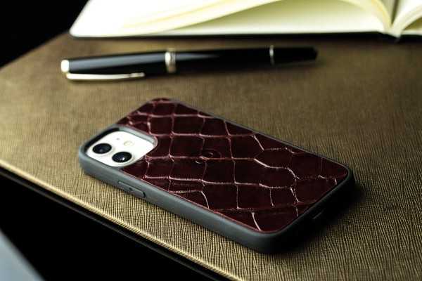 iPhone Case Silikon Schutzhülle in PREMIUM LEDER CROCO rot