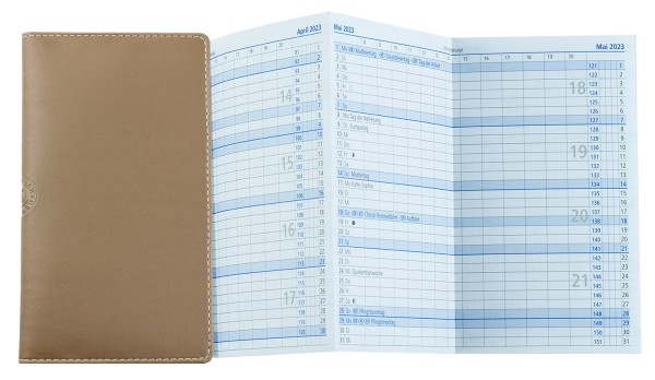 Leporello Faltkalender 2025 deutsch in ECO APPLE LEATHER Lederimitat braun