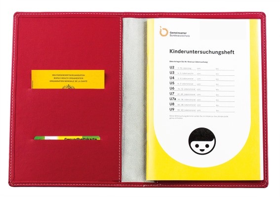 U Kinderuntersuchungs Mappe mit Gummibandverschluss Lederimitat ECO APPLE LEATHER rot