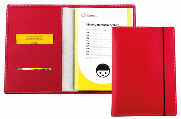 U Kinderuntersuchungs Mappe mit Gummibandverschluss Lederimitat ECO APPLE LEATHER rot